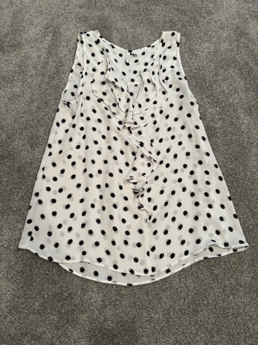 Polka Dot Ruffle Sleeveless Shirt - White/Black